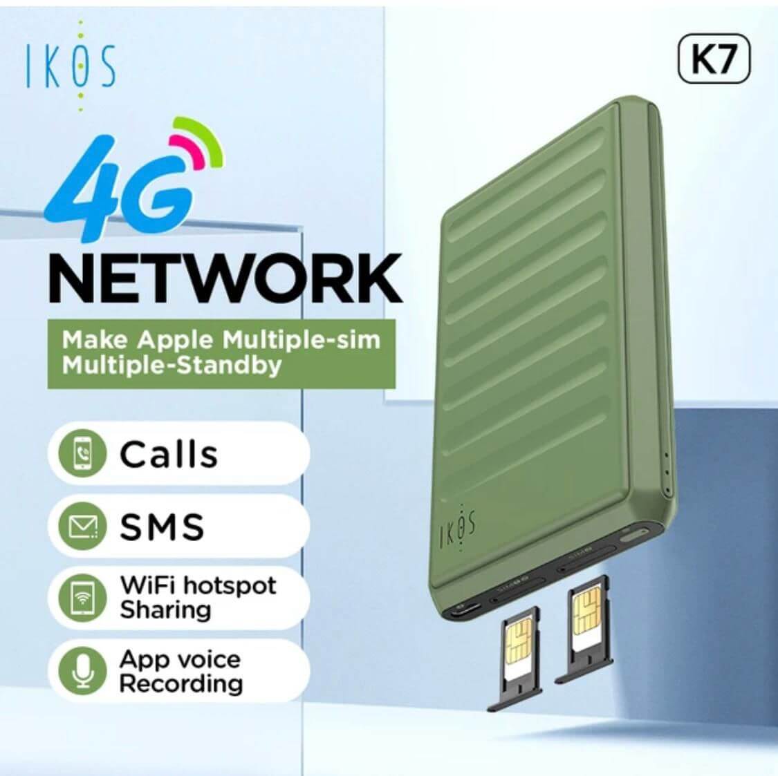 IKOS K7 Dual Sim Adapter with 4G Support for iPhone