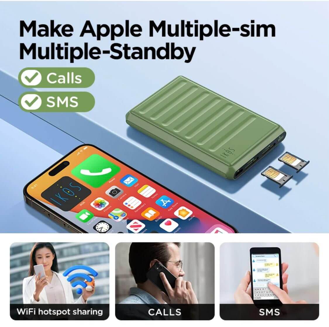 IKOS K7 Dual Sim Adapter with 4G Support for iPhone