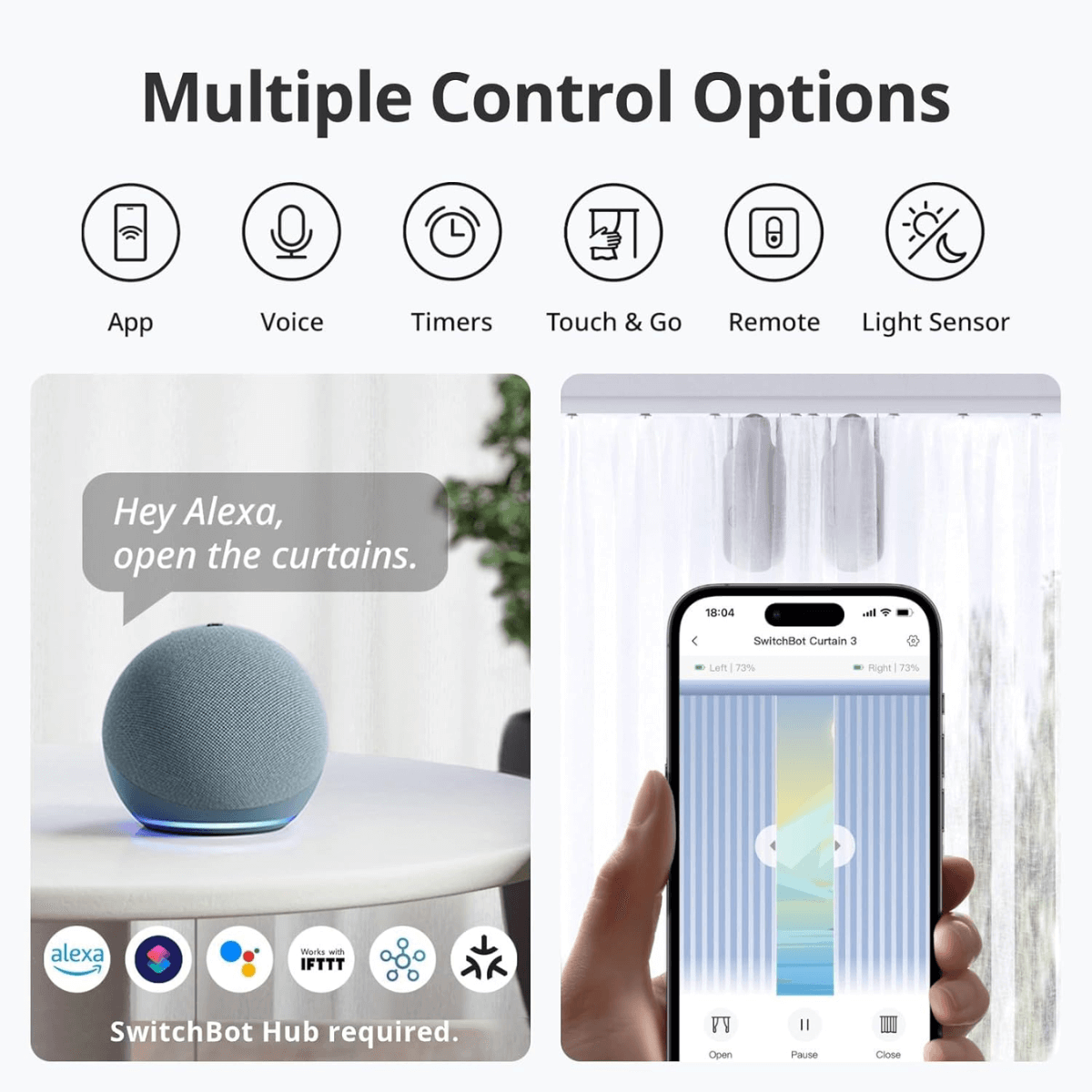 SwitchBot Smart Automatic Curtain Opener - Bluetooth Remote Control with App/Timer - Compatible with Alexa