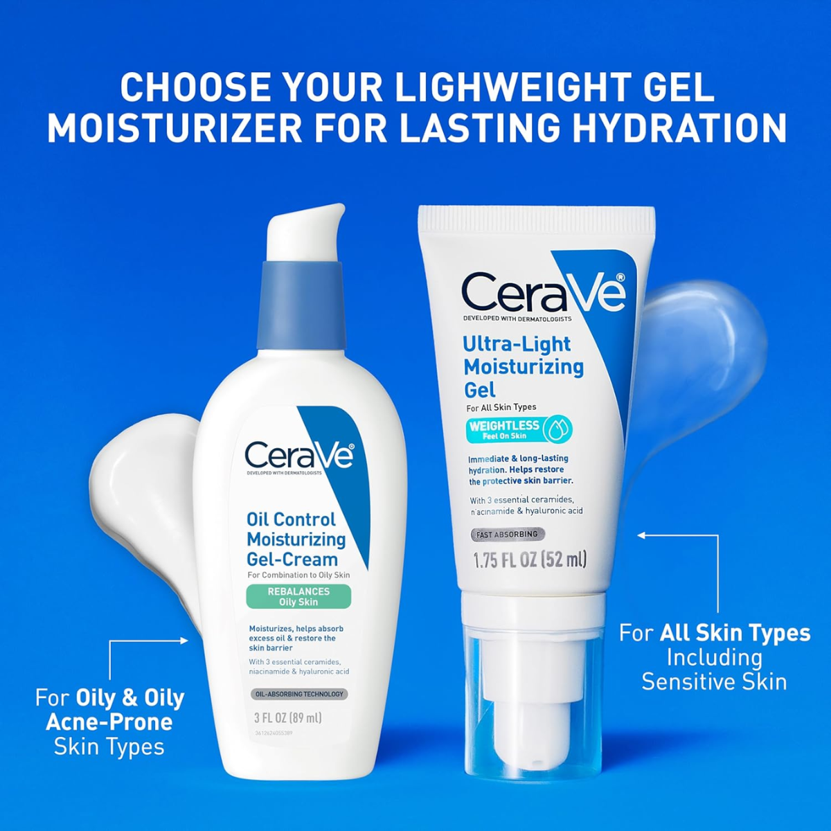Hydrating Gel Face Moisturizer with Ceramides, Niacinamide, (52 ml)