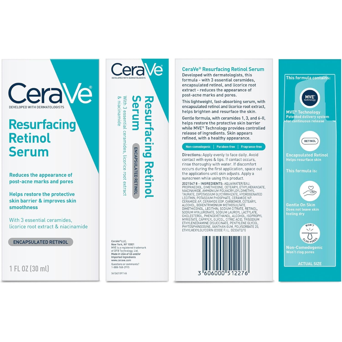 Cerave Resurfacing Retinol Serum, Retinol Serum for Post-Acne Marks and Skin Texture,1 Oz, 30ml
