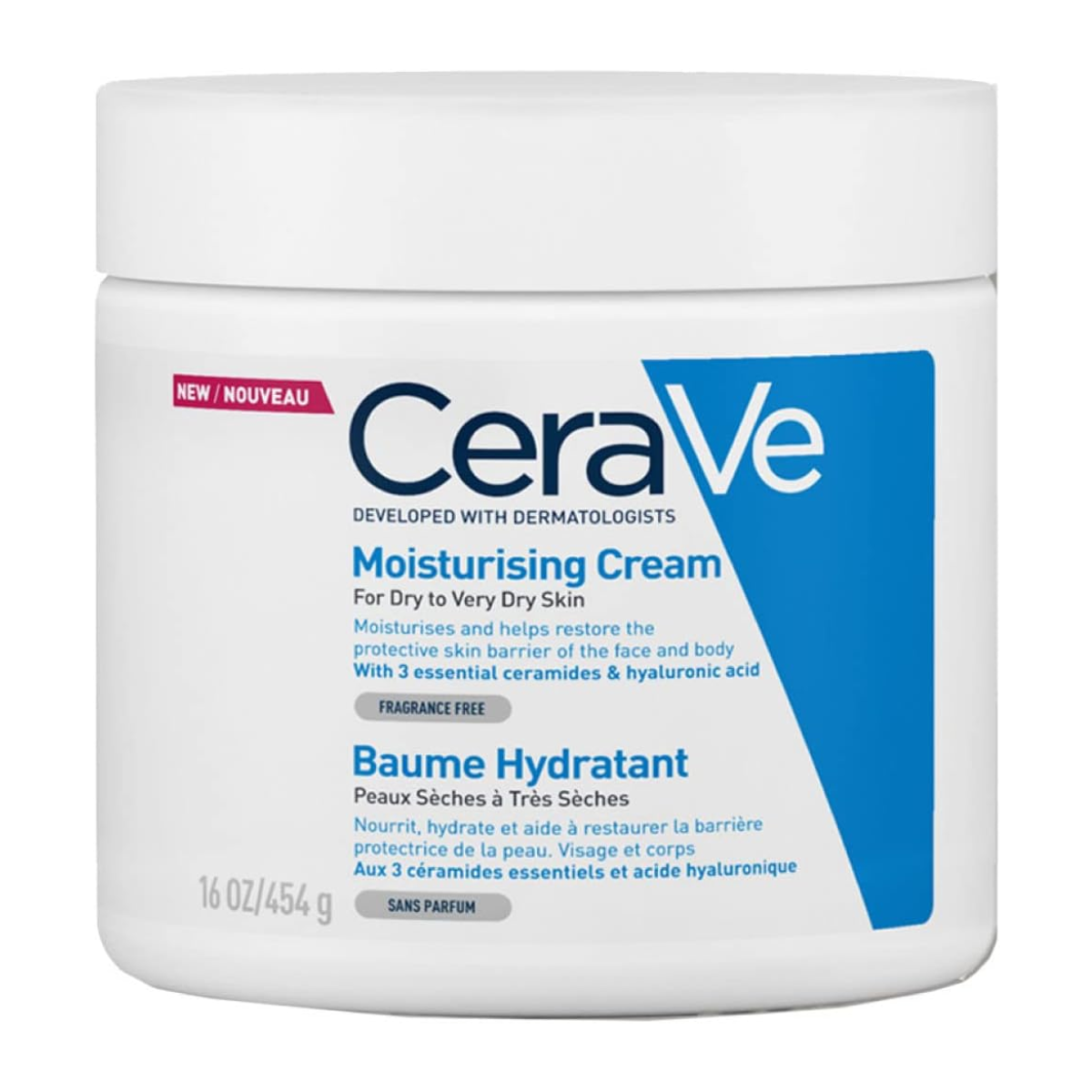CeraVe Moisturizing Cream, 48H Body and Face Moisturizer for Dry to Very Dry Skin with Hyaluronic Acid and Ceramides, Fragrance Free, 16Oz